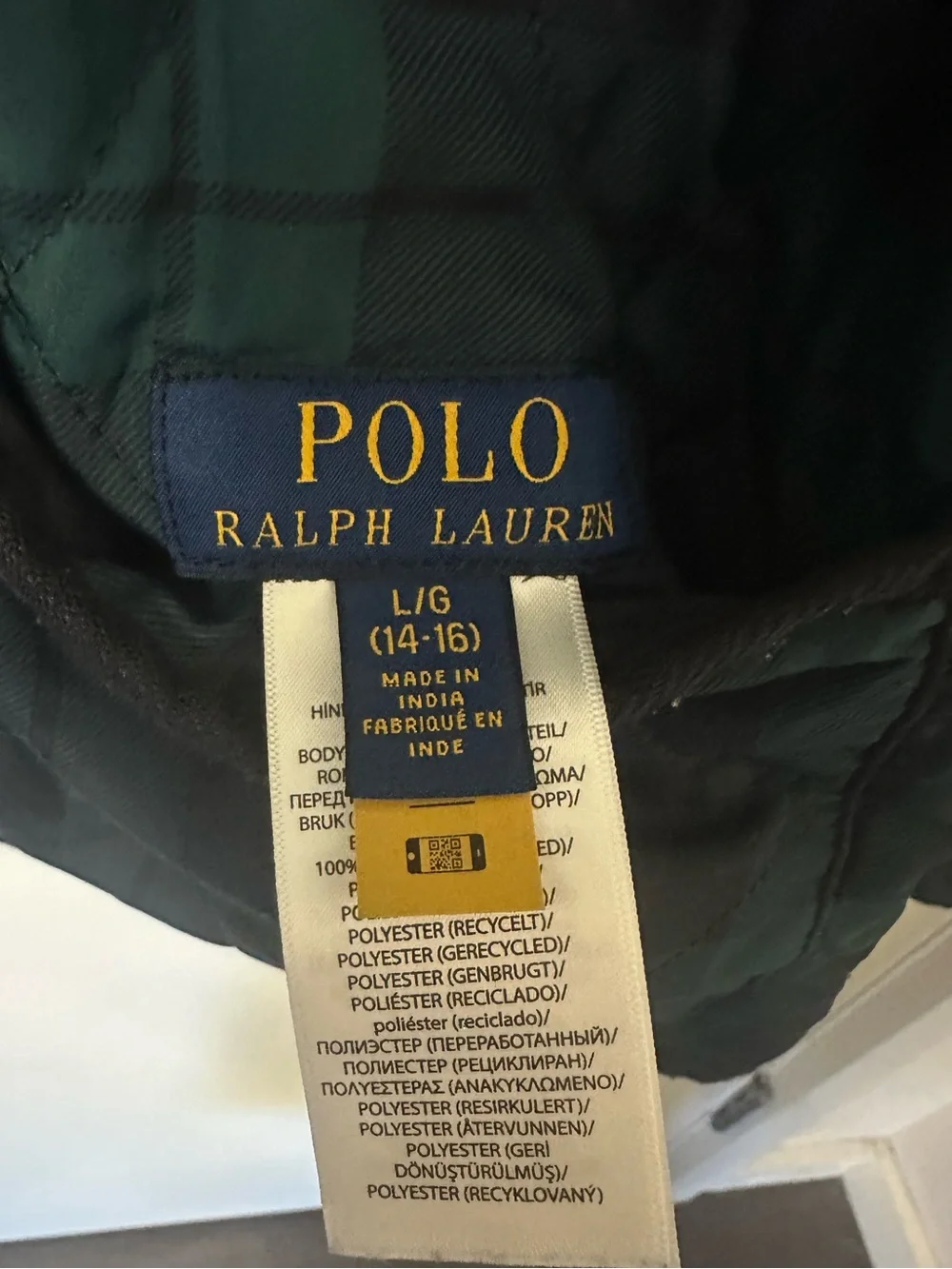 Polo Ralph Lauren Reversible Plaid Water-Repellent Jacket Quilted Size L 14-16